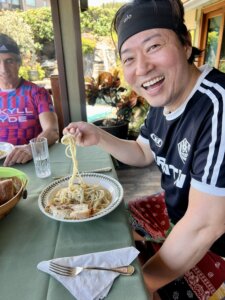 Carlos Ko enjoys a plate of Michele's cacio e pepe